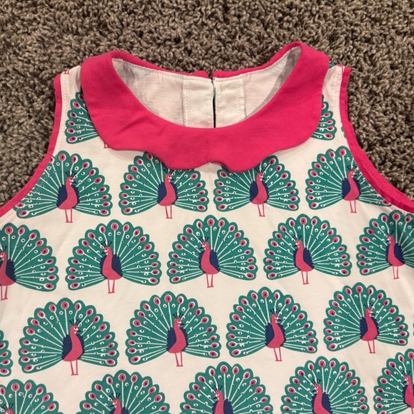 5/$25 Girls Peacock Print Sleeveless Dress with Pink Collar, size 8 - Picture 4 of 6